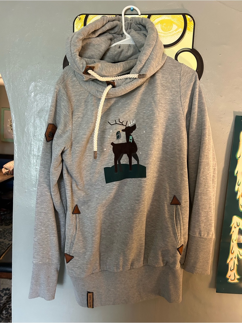 Naketano Grey Pullover Hoodie with Deer Graphic